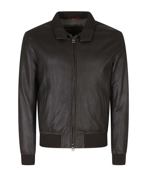 Long-sleeve zip-up leather jacket