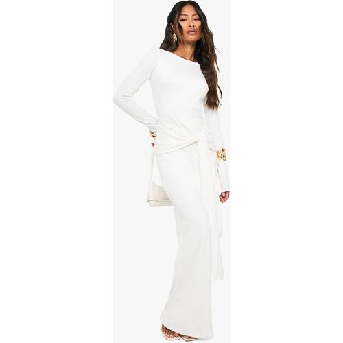 Boohoo Women's Knot Detail Long Sleeve Maxi Dress in White