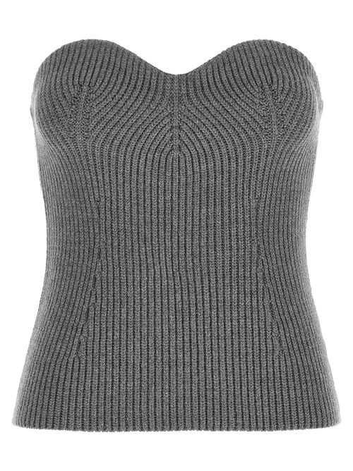 Off-Shoulder Ribbed Virgin Wool Sweater — Gray
