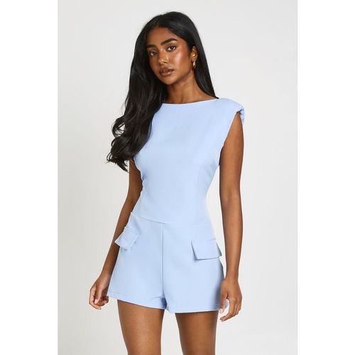 Boohoo Womens Slash Neck Tailored Playsuit - Blue