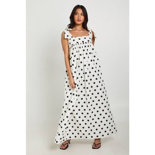 Boohoo Women's Polka Dot Tie Shoulder Maxi Smock Dress in White