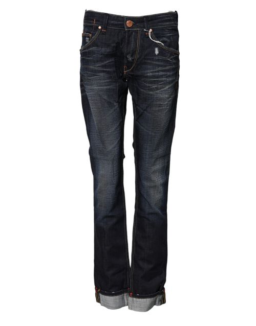 Acht Blue Washed Cotton Mid Waist Flared Denim Women's Jean
