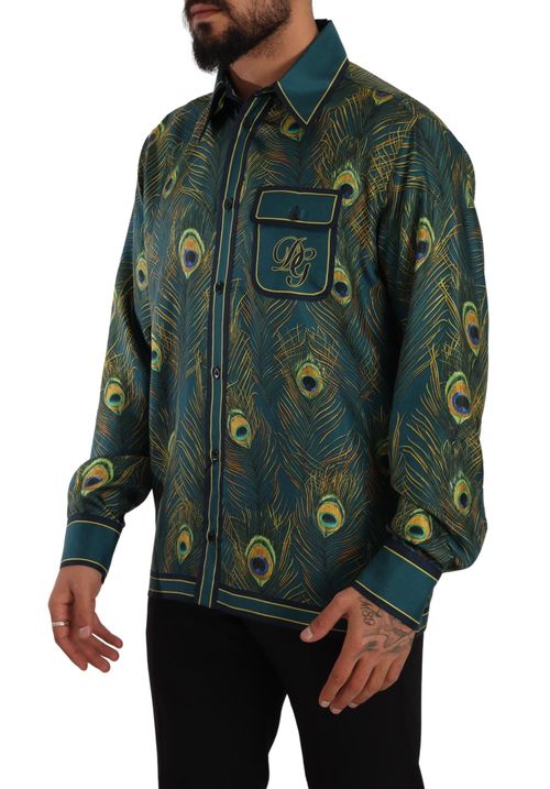 Peacock Feather Silk Shirt — Green
