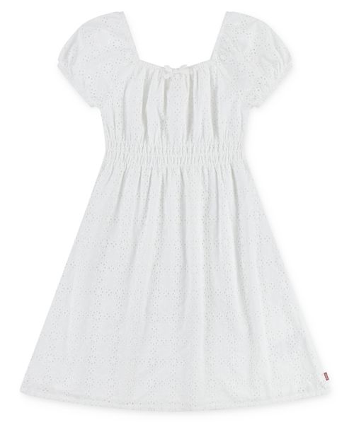 Big Girls Eyelet Short Sleeve Dress - Bright white
