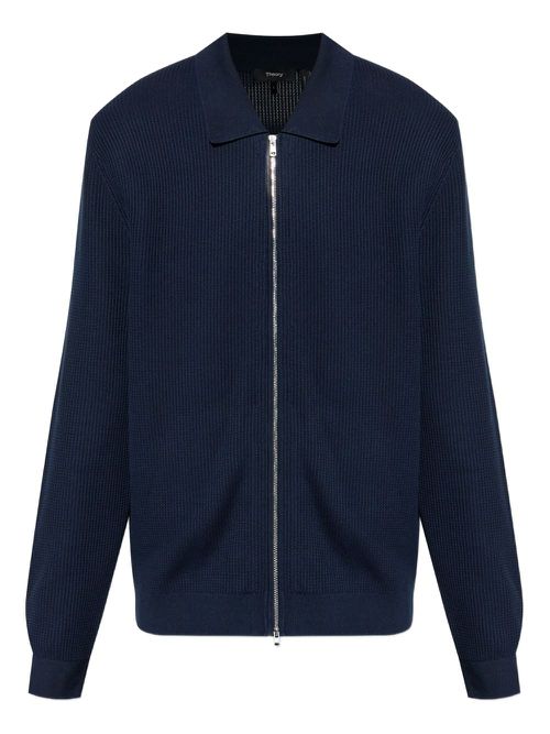 Ribbed zip-up cardigan - Blue