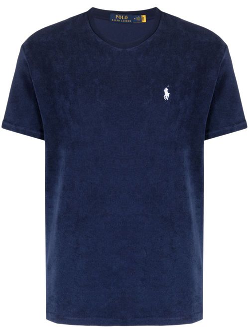 Embroidered-logo chenille T-shirt - Blue