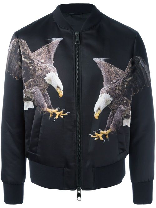 Eagle print bomber jacket - Black
