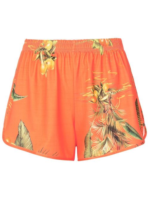 Floral-print high-waist shorts - Orange