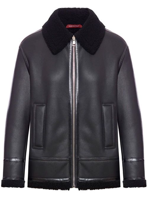 Shearling-trim leather jacket - Black