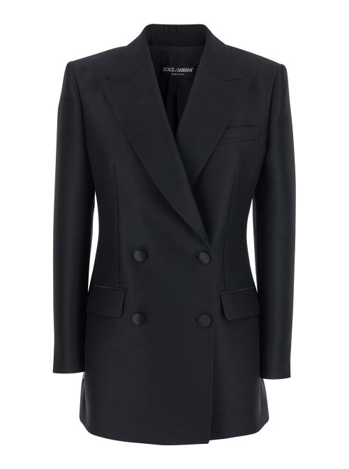 Double-Breasted Wool and Silk Blazer — Black