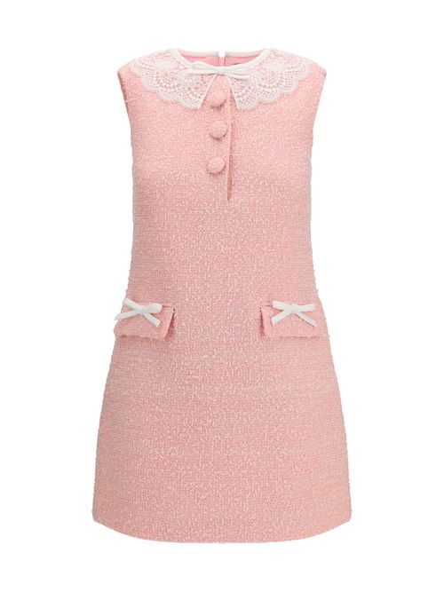 Bouclé with Lace Collar Dress — Pink