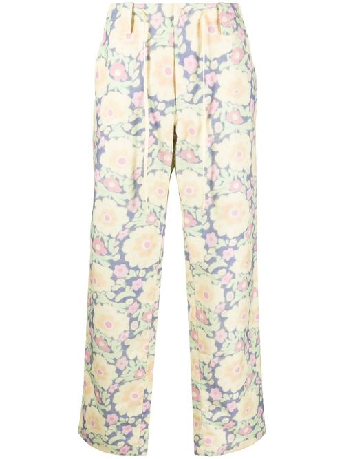 Floral-print straight-leg trousers - Yellow