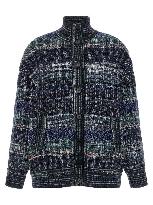 Check Wool Cardigan — Navy