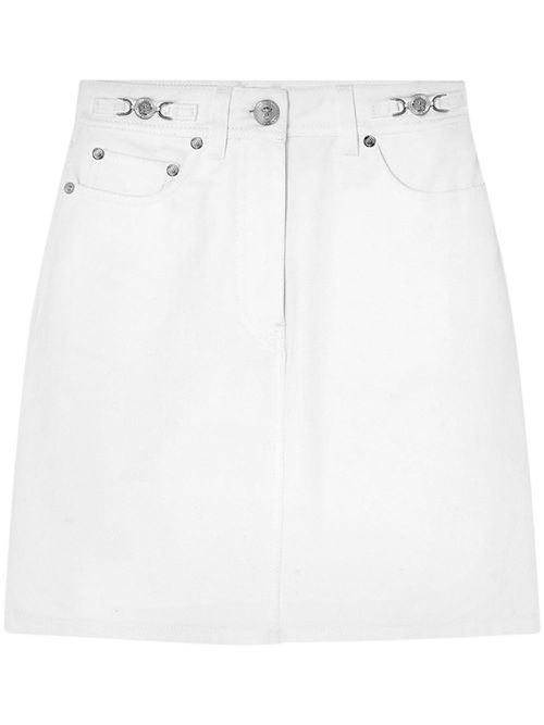 Medusa Head button denim skirt - White