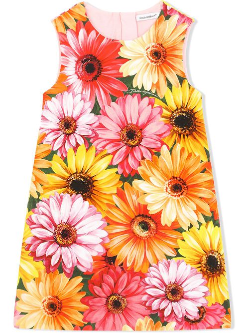 Sleeveless gerbera-daisy print dress - Orange
