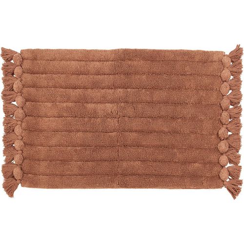 The Linen Yard Ribbed Tassel Cotton Non-Slip Bath Mat - Brown - One
