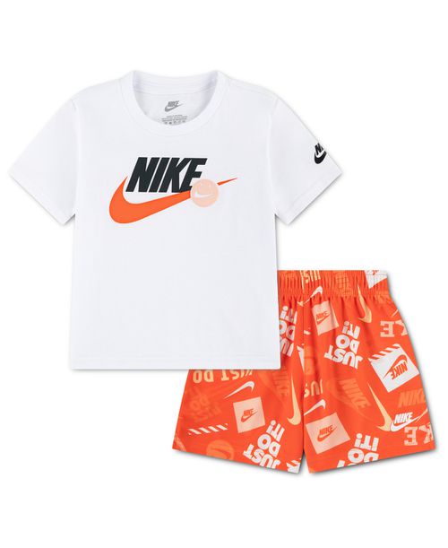 Toddler Boys 2T-4T Short-Sleeve T-Shirt and Printed Shorts, 2-Piece Set - White/Turf Orange