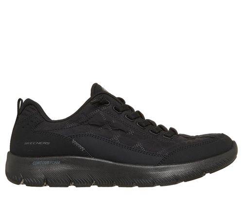 Skechers Women's Summits Contour Foam - Cosy Fit Sneaker in Black, 4 | Textile/Synthetic/Leather, Machine Washable