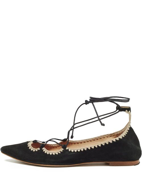 Lace-up pointed ballet flats - Black