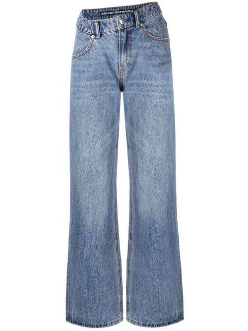 Asymmetric-waist denim jeans - Blue