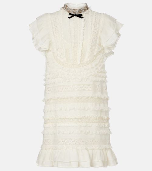 Ruffled lace and linen minidress