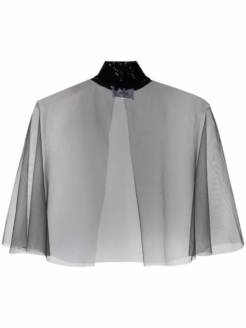 Sequin-embellished sheer top - Black