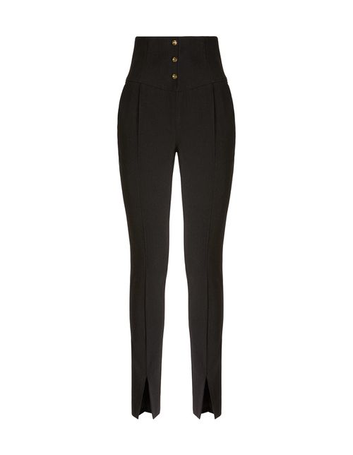Woman Black High Waist Trousers With Pegasus Buttons