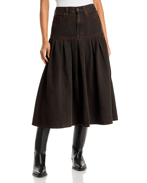 Yoked Pleated Denim Skirt in Over A Cup