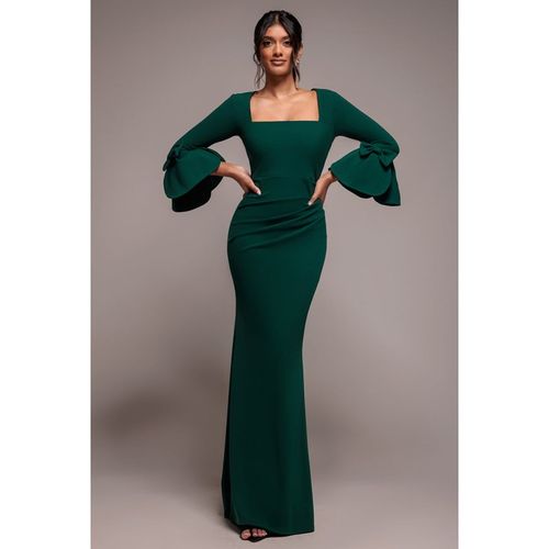 Goddiva Petal Bow Sleeve Frill Maxi Dress - Emerald Green