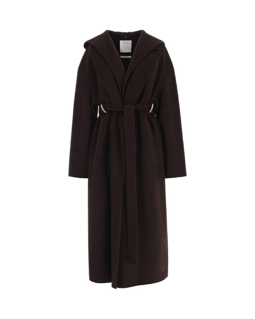 Virgin Wool Hooded Coat — Brown