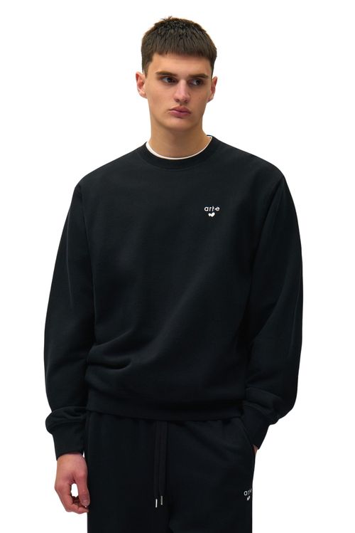 Heart Logo Crewneck Black Cotton Sweatshirt - Men