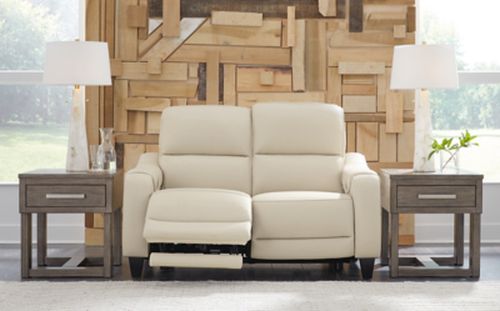 Mosswell Dual Power Leather Reclining Loveseat Leather, Almond
