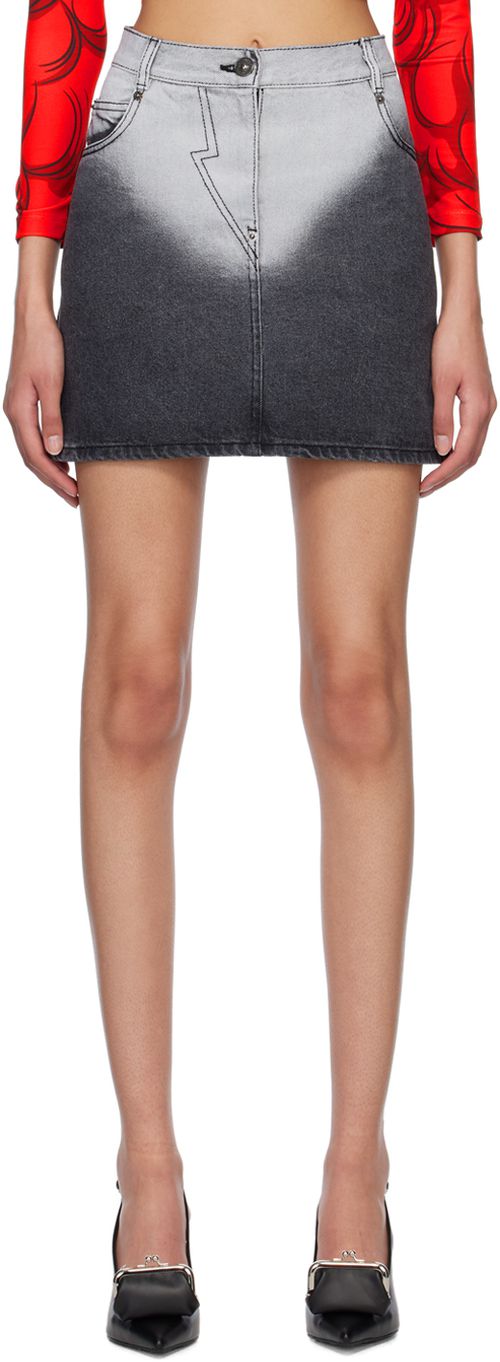 Black brief washed denim mini skirt