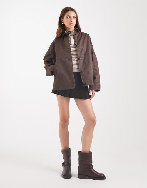 Wax harrington jacket in chocolate-Brown