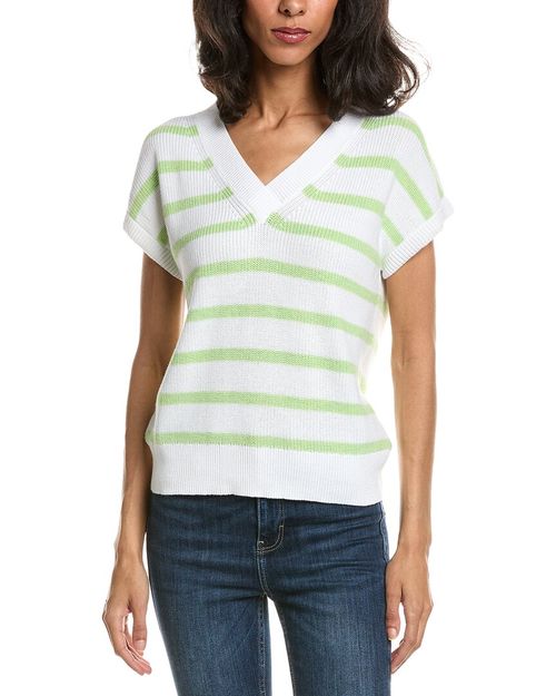 Stripe Cap Sleeve V-Neck Sweater