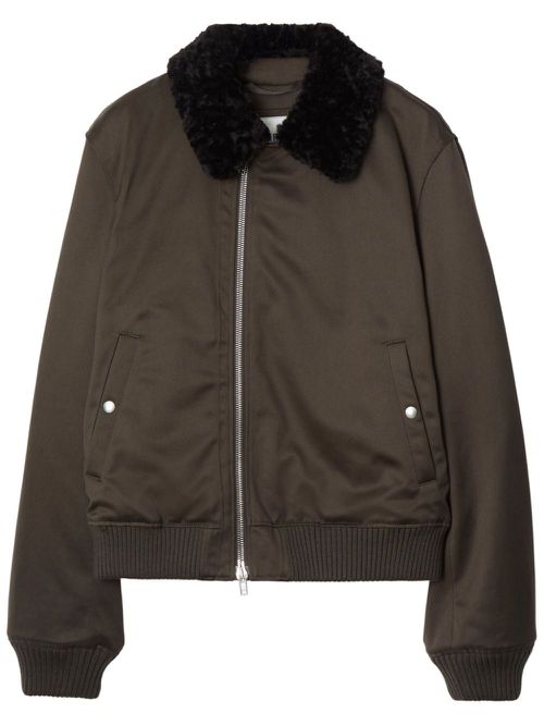 Zipped shearling-collar bomber jacket - Brown
