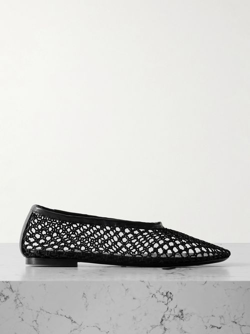 Alba Leather-trimmed Crochet Ballet Flats - Black