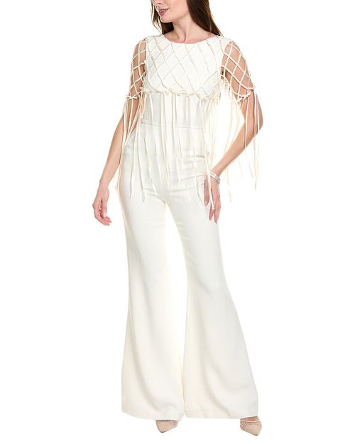 SALONI Heavy Crepe Silk-Trim Jumpsuit