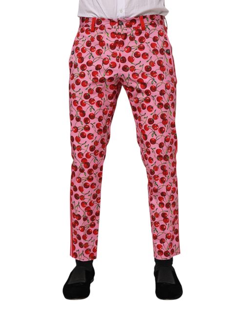 Cherry-Print Cotton Trousers — Pink