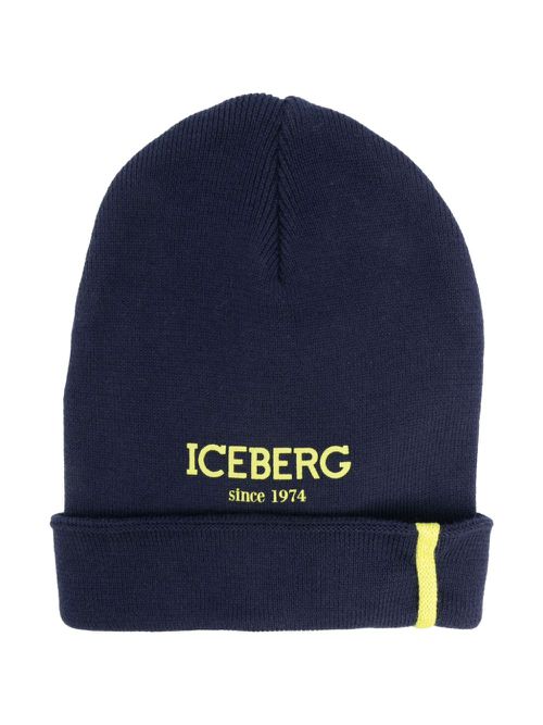 Logo-print knitted beanie - Blue