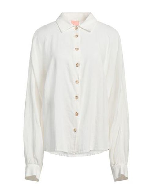 La Semaine Paris Woman Shirt Off white Size 12 Linen, Viscose