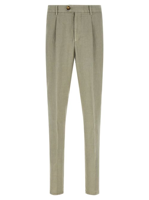 Garment-Dyed Linen Gabardine Trousers — Olive Green