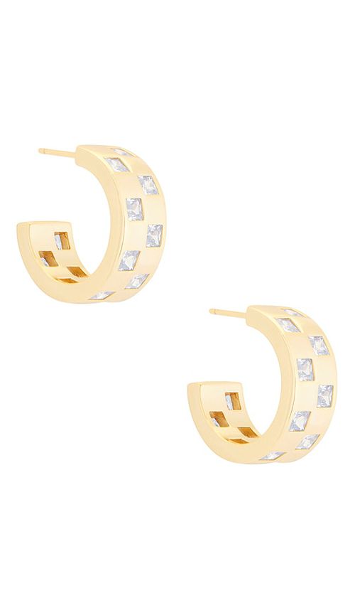 MEGA Checkered Wide Earring in Metallic Gold