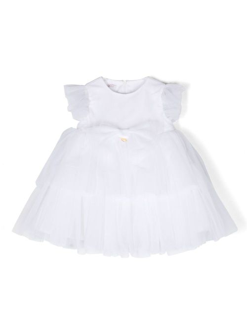 Tulle-overlay tiered dress - White