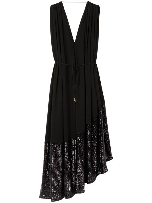 Sequin-embellished pleated maxi dress - Black