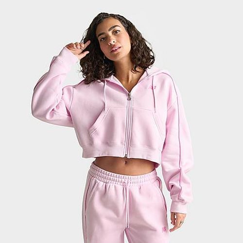 Women's Piped Cropped Full-Zip Hoodie in Light Raspberry