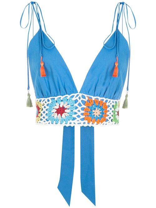 Crochet-trim cropped top - Blue