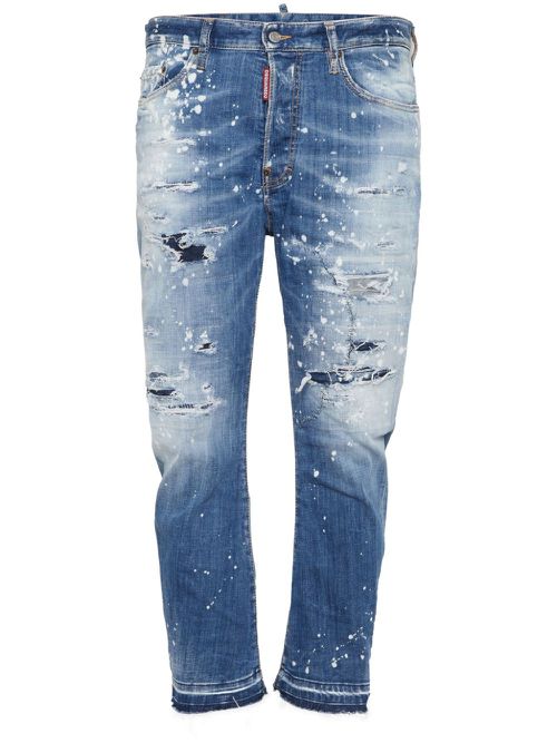 Distressed straight-leg jeans - Blue