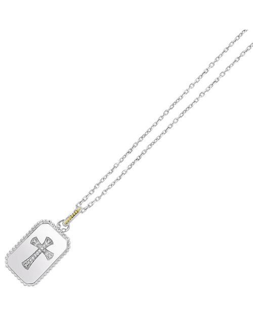 18K Over Silver 0.09 Ct. Tw. Diamond Cross Medallion Tag Necklace