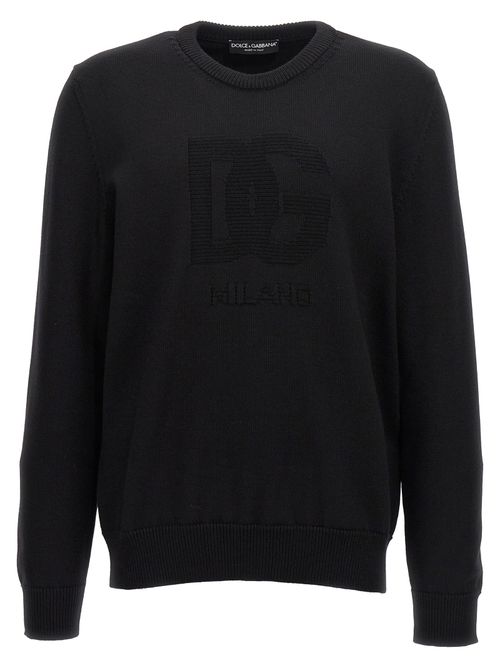 Intarsia Logo Virgin Wool Cardigan — Black